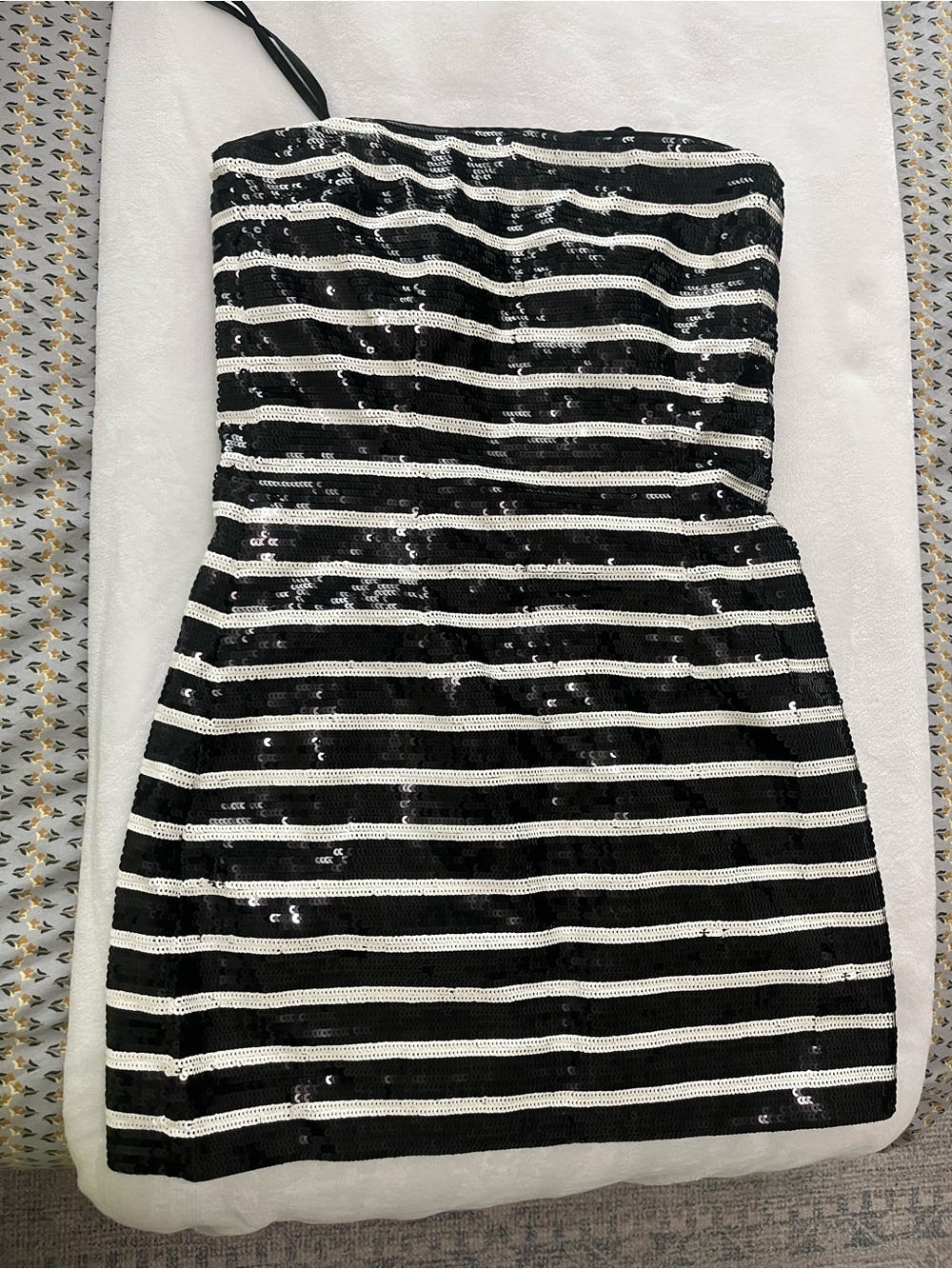 Veronica Beard Black and White Sequin Stripe Strapless Mini Dress - Picture 4 of 6